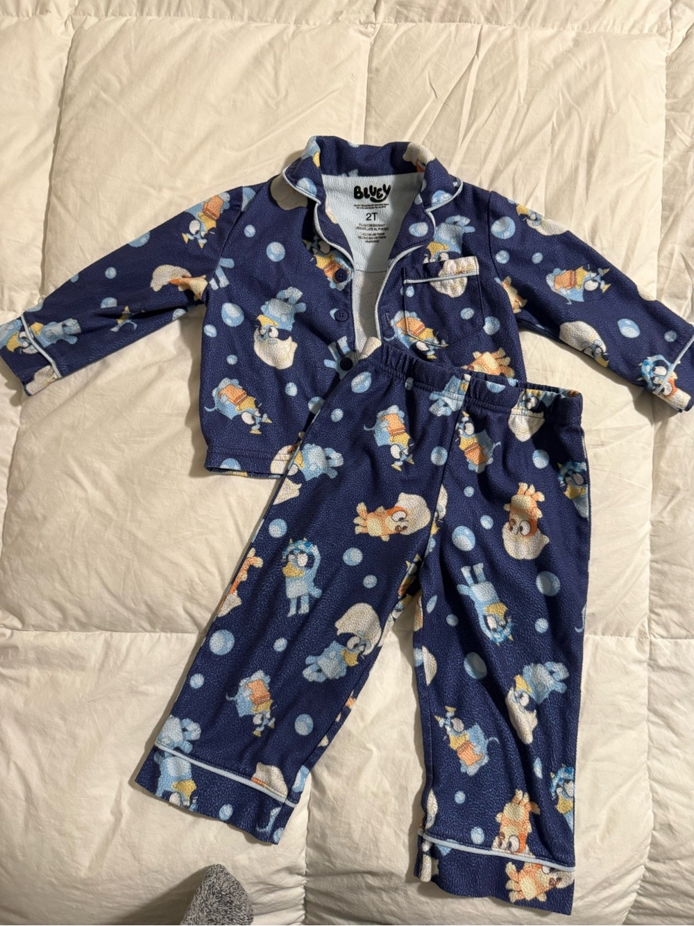 Bluey 2T Fleece Pajama Set Navy Blue 2 Piece Button-Up PJs